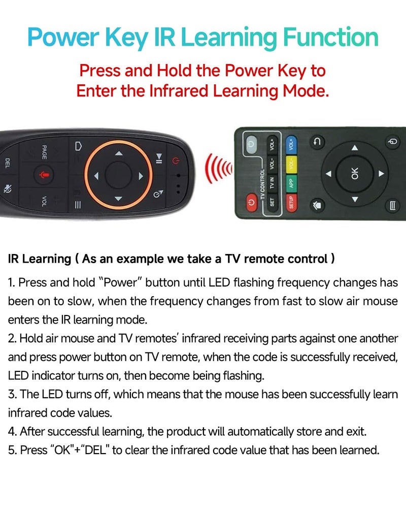 EASYTONE Air Mouse Remote Control, 2.4 GHz Wireless Voice Remote Control with IR Learning, Wireless Connection via USB Receiver Air Mouse for PC Android TV Box Laptop Projector Windows Android Mac OS - Image 4